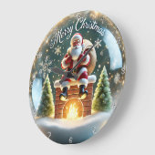 Der Weihnachtsmann am Kamin Große Wanduhr (Winkel)