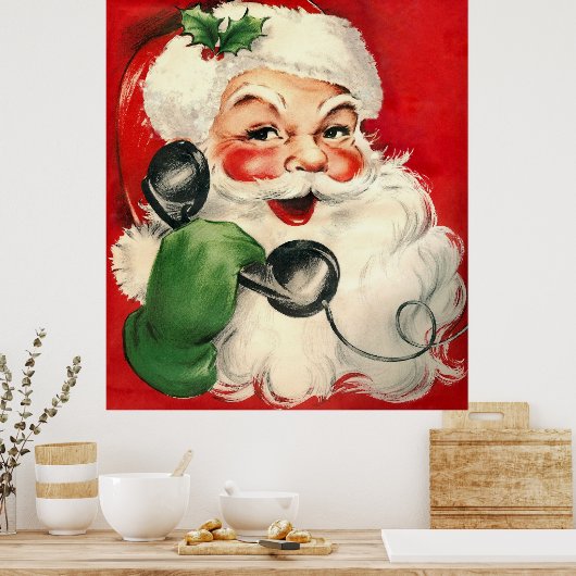 Der Weihnachtsmann am Telefon Poster (Küche)