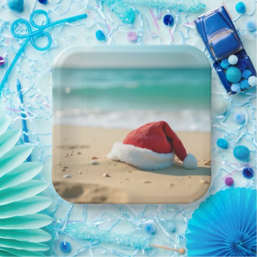 Der Weihnachtsmann am Tropenstrand Pappteller (Party)