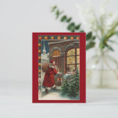 Der Weihnachtsmann an der Tür Postkarte (Stehend Vorderseite)