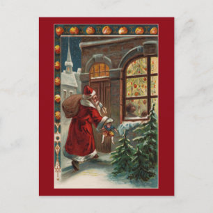 Der Weihnachtsmann an der Tür Postkarte