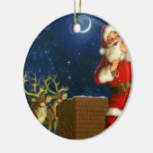 Der Weihnachtsmann auf dem Dach Keramik Ornament (Links)