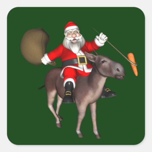 Der Weihnachtsmann auf dem Donkey Quadratischer Aufkleber (Vorderseite)