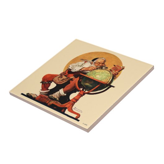 Der Weihnachtsmann auf dem Globus Fliese (Seite)