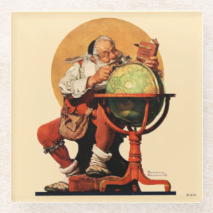 Der Weihnachtsmann auf dem Globus Glasuntersetzer