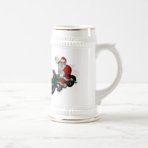 Der Weihnachtsmann auf dem grünen Vintagen Motorra Bierglas
