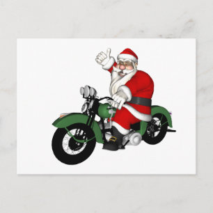Der Weihnachtsmann auf dem grünen Vintagen Motorra Feiertagspostkarte