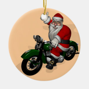 Der Weihnachtsmann auf dem grünen Vintagen Motorra Keramikornament