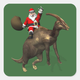 Der Weihnachtsmann auf dem Parasaurolophus Quadratischer Aufkleber