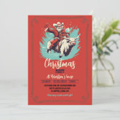 Der Weihnachtsmann auf dem Rodeo Bull Reiten Einladung (Stehend Vorderseite)