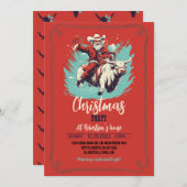 Der Weihnachtsmann auf dem Rodeo Bull Reiten Einladung (Vorne/Hinten)