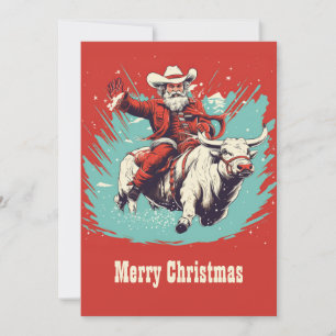 Der Weihnachtsmann auf dem Rodeo Bull Reiten Feiertagskarte