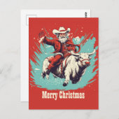 Der Weihnachtsmann auf dem Rodeo Bull Reiten Postkarte (Vorne/Hinten)