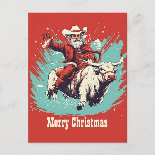 Der Weihnachtsmann auf dem Rodeo Bull Reiten Postkarte (Vorderseite)