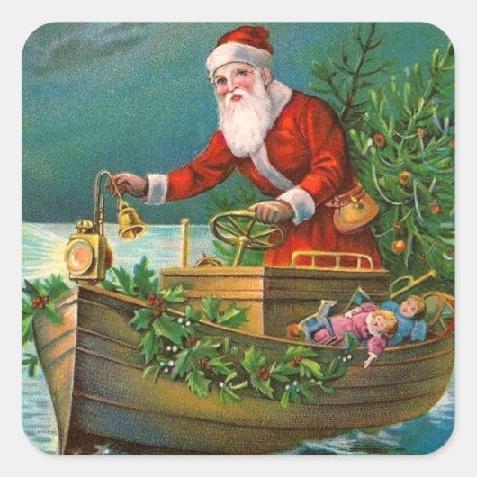 Der Weihnachtsmann auf dem Schiff Quadratischer Aufkleber (Vorderseite)