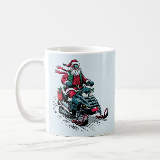Der Weihnachtsmann auf dem Schneemobil Kaffeetasse (Links)