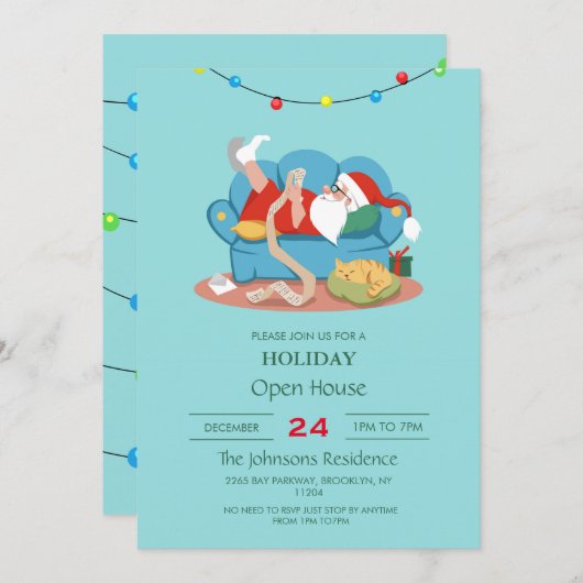 Der Weihnachtsmann auf dem Sofa im Schlafanzug Einladung (Vorne/Hinten)