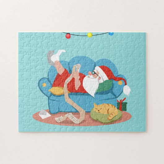 Der Weihnachtsmann auf dem Sofa im Schlafanzug Puzzle (Horizontal)