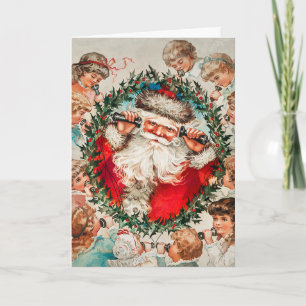 Der Weihnachtsmann auf den Seilhörern, der Kindern Feiertagskarte