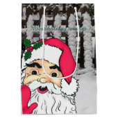 Der Weihnachtsmann auf einem Schneeballzaun Mittlere Geschenktüte (Rückseite)