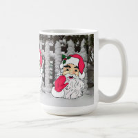 Der Weihnachtsmann auf einem schneebedeckten Zaun