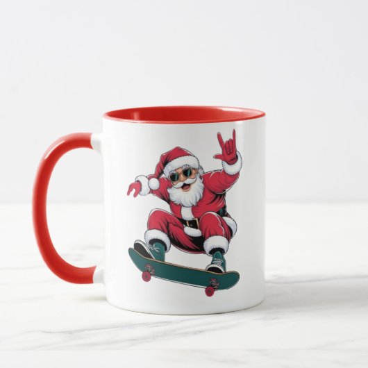 Der Weihnachtsmann auf einem Skateboard Tasse (Links)