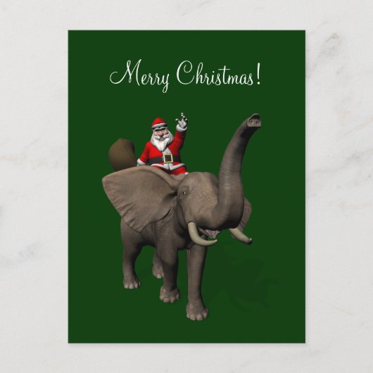 Der Weihnachtsmann auf Elefant reiten Feiertagspostkarte (Vorderseite)