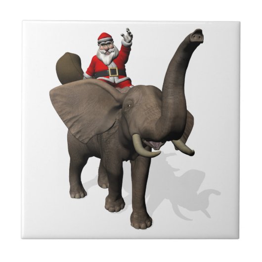Der Weihnachtsmann auf Elefant reiten Fliese (Vorderseite)