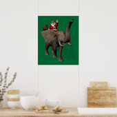Der Weihnachtsmann auf Elefant reiten Poster (Küche)