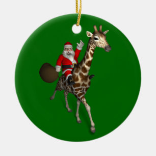 Der Weihnachtsmann auf Giraffe reiten Keramikornament