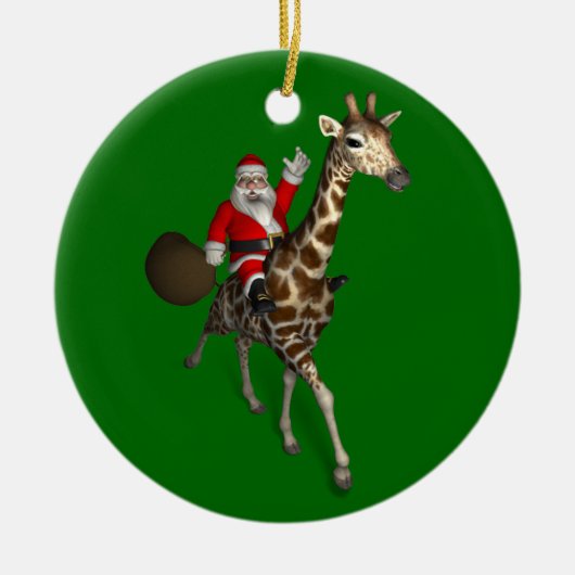 Der Weihnachtsmann auf Giraffe reiten Keramikornament (Vorne)