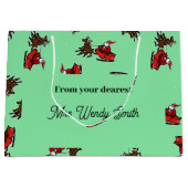 Der Weihnachtsmann auf Grün Große Geschenktüte (Vorderseite)