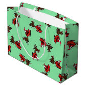 Der Weihnachtsmann auf Grün Große Geschenktüte (Rückseite Schrägansicht)