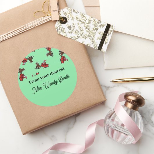 Der Weihnachtsmann auf Grün Runder Aufkleber (Schenken)