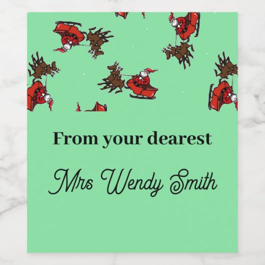 Der Weihnachtsmann auf Grün Weinetikett (Einzelnes Label)