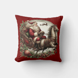 Der Weihnachtsmann auf Schlitten und Pferd Kissen
