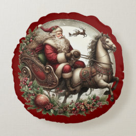 Der Weihnachtsmann auf Schlitten und Pferd Rundes Kissen