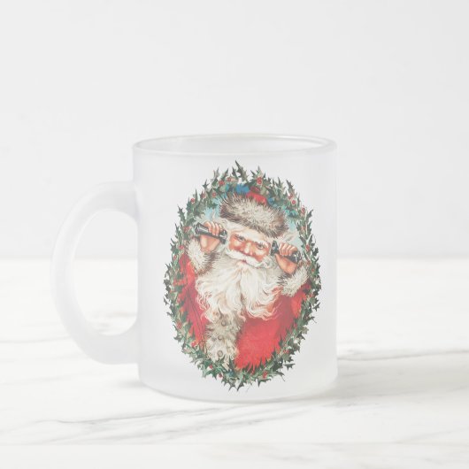 Der Weihnachtsmann auf Seilhandys Mattglastasse (Links)