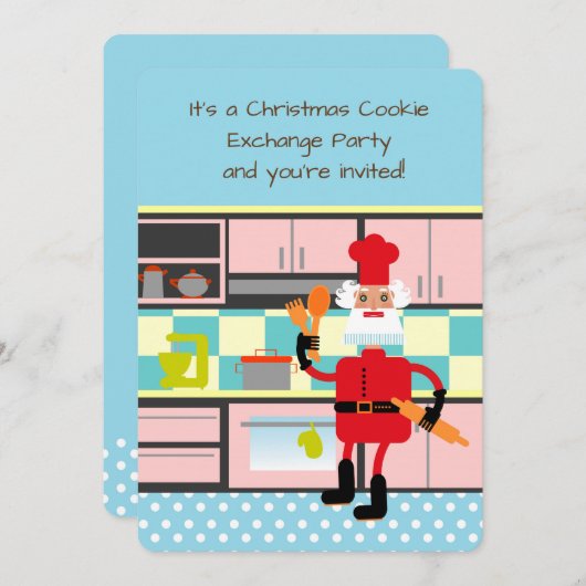 Der Weihnachtsmann backt Weihnachtskekse Einladung (Vorne/Hinten)