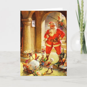 Der Weihnachtsmann beaufsichtigt seine Elfen, Keks Feiertagskarte