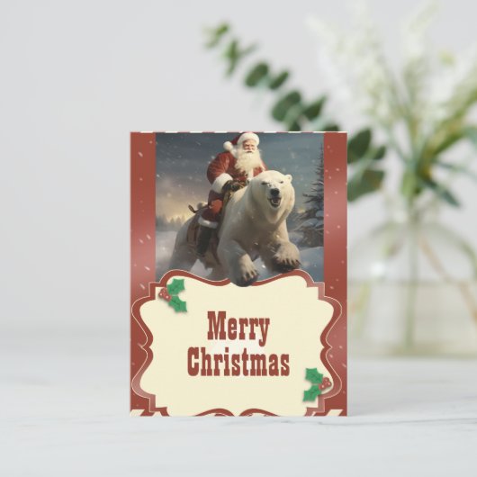 Der Weihnachtsmann beim Bärenfahren Postkarte (Stehend Vorderseite)
