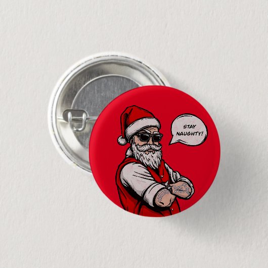 Der Weihnachtsmann Bleibe Naughty Funny Button (Vorne & Hinten)