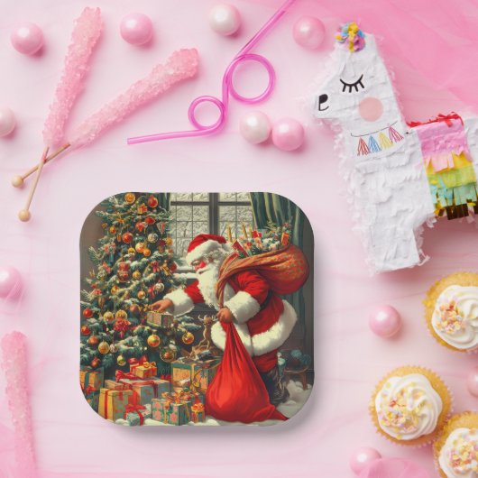 Der Weihnachtsmann bringt den Kindern Freude Pappteller (Party)