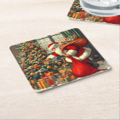 Der Weihnachtsmann bringt den Kindern Freude Rechteckiger Pappuntersetzer (angewinkelt)