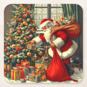 Der Weihnachtsmann bringt den Kindern Freude Rechteckiger Pappuntersetzer (Vorderseite)