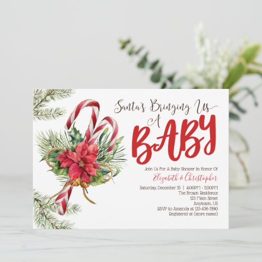 Der Weihnachtsmann bringt uns eine Baby-Weihnachts Einladung (Stehend Vorderseite)