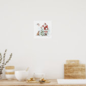 Der Weihnachtsmann dekoriert einen Baum mit seinem Poster (Küche)