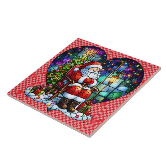 Der Weihnachtsmann entspannt sich nachts am Weihna Fliese (Seite)