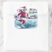 Der Weihnachtsmann erfreut sich an der Skaten auf Quadratischer Aufkleber (Tasche)