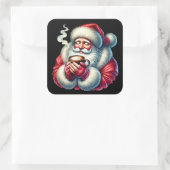 Der Weihnachtsmann erfreut sich an einem gemütlich Quadratischer Aufkleber (Tasche)